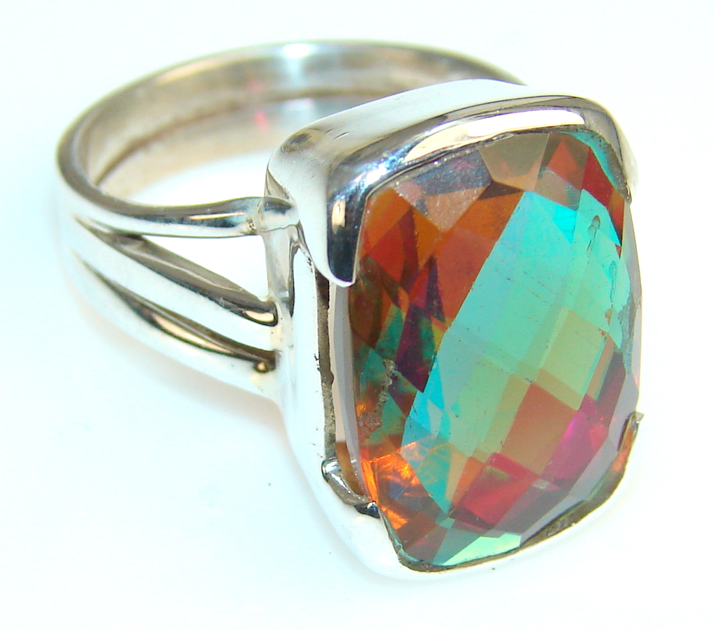Precious Dichroic Glass Sterling Silver ring s. 7 1/2