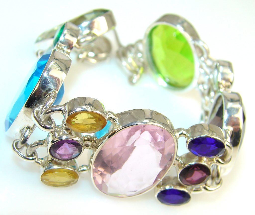 Aura Of Beauty Multicolor Quartz Sterling Silver Bracelet