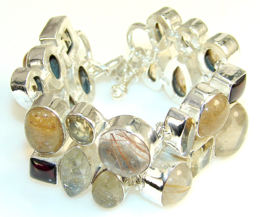 Classy Golden Rutilated Quartz Sterling Silver Bracelet