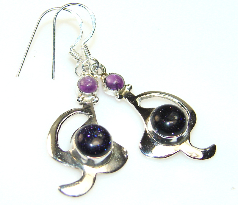 Amazing Blue Sun Sitara Sterling Silver earrings