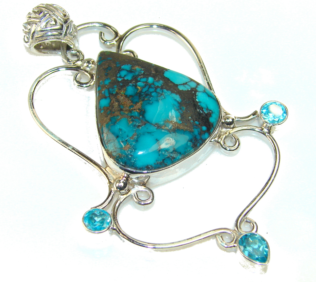 Beautiful Copper Turquoise Sterling Silver Pendant