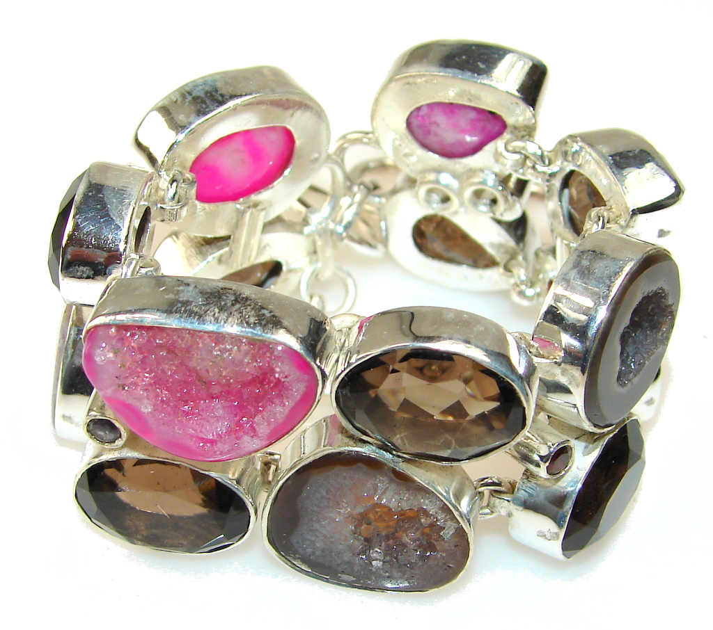 Vintage Agate Druzy Sterling Silver Bracelet