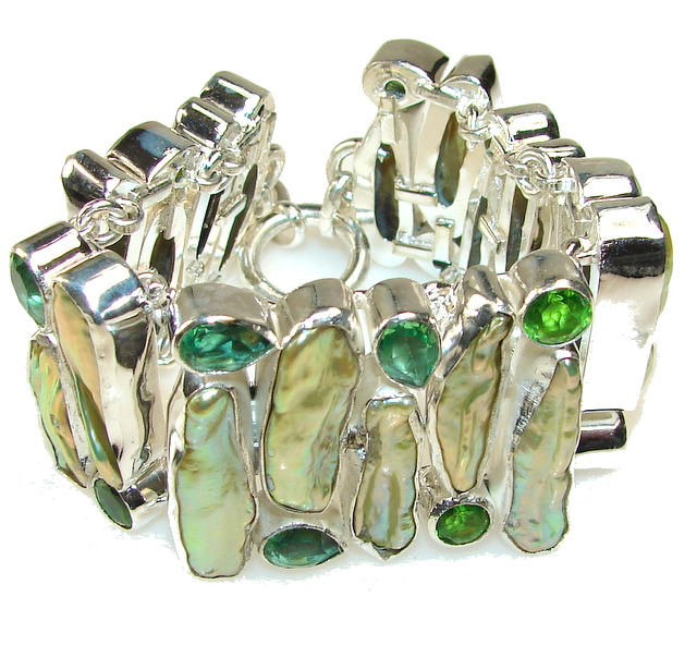 Yellow Aura!! Blister Pearl Sterling Silver Bracelet
