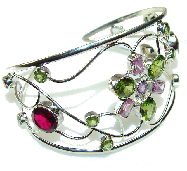 Illusion Floral!! Multicolor Quartz Sterling Silver Bracelet / Cuff