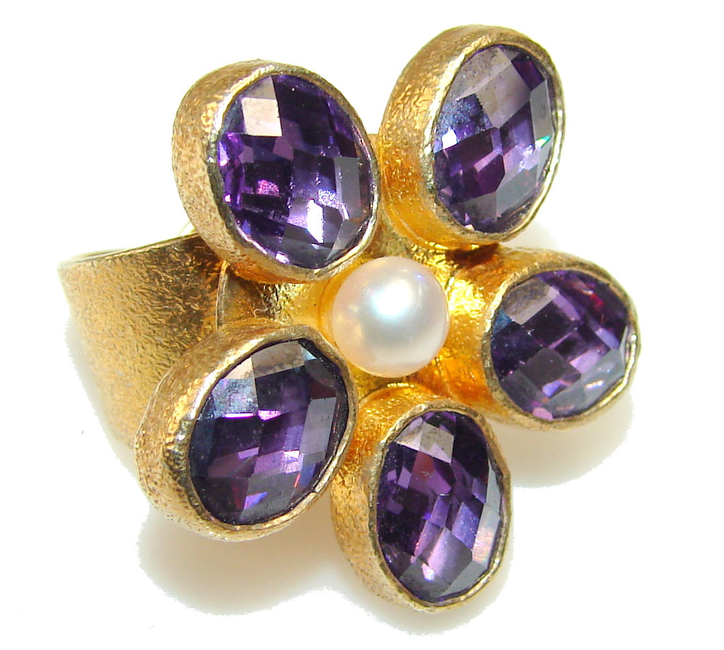 Beautiful Alexandrite Quartz Copper Plated Sterling Silver Ring s. 8 & up
