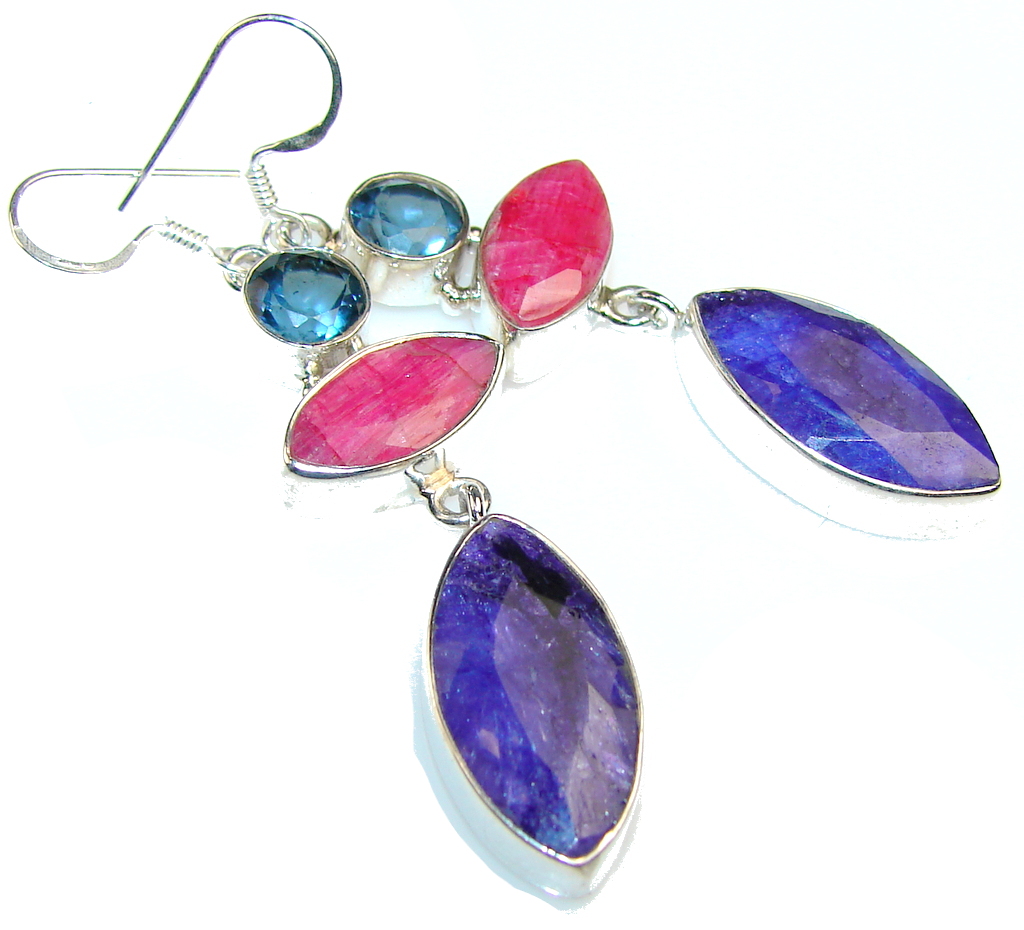 Gorgeous!! Multicolor Sapphire Sterling Silver earrings