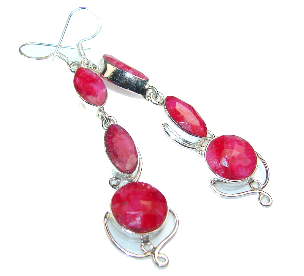 Classy Pink Ruby Sterling Silver earrings / Long