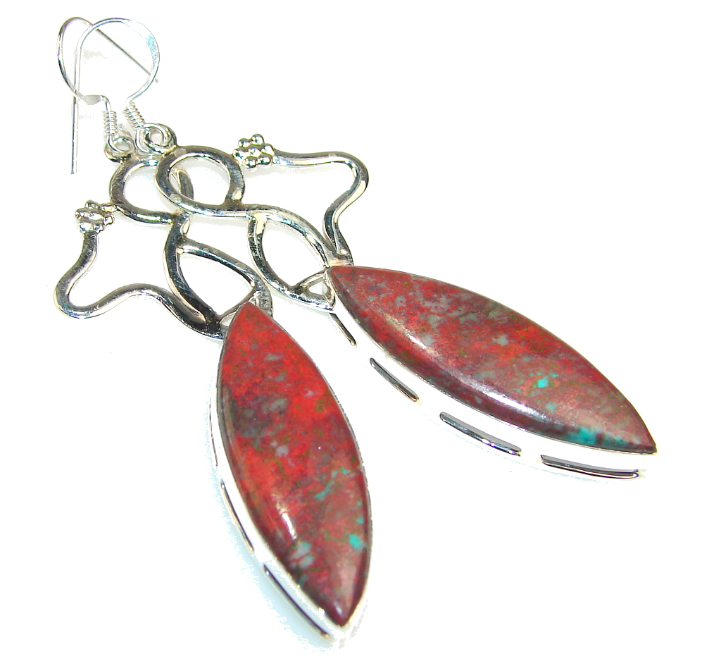 Excellent Red Sonora Jasper Sterling Silver earrings / Long