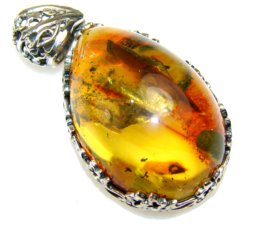 Fabulous Polish Amber Sterling Silver Pendant