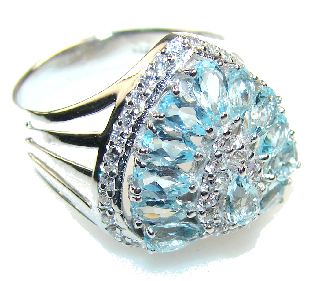 Amazing Swiss Blue Topaz Sterling Silver Ring s. 9 1/4