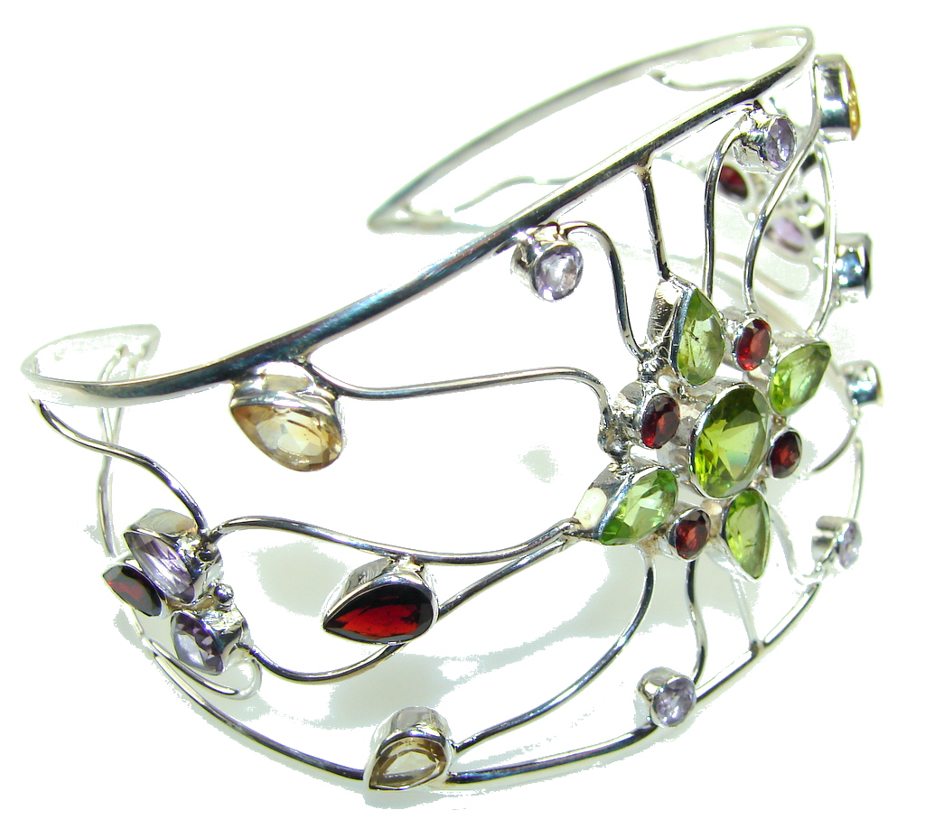 Party Time!! Multicolor Quartz Sterling Silver Bracelet / Cuff