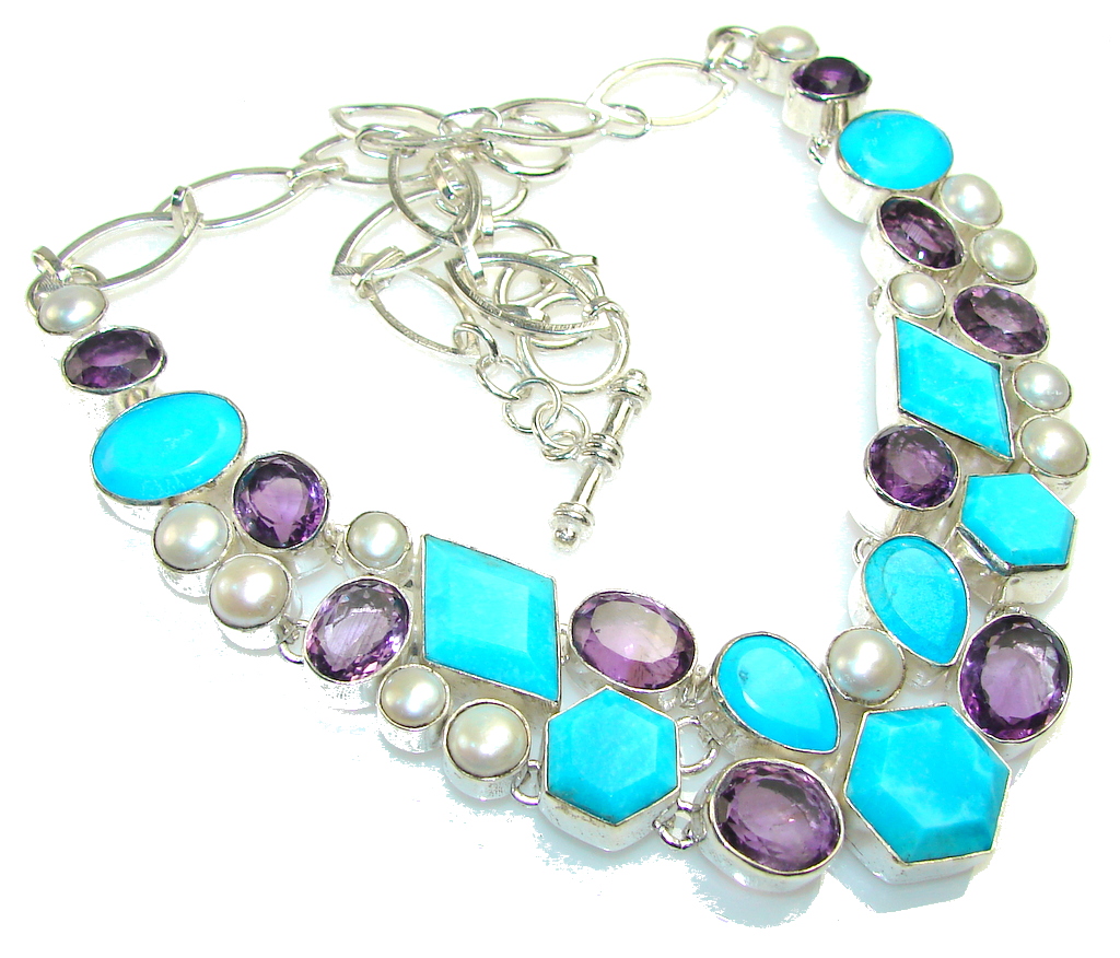 Awesome Color Of Stabilized Turquoise Sterling Silver necklace