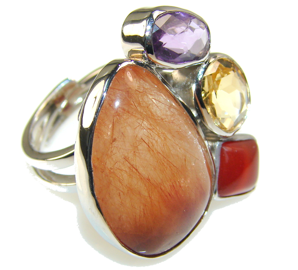 Natural Beauty Golden Calcite Sterling Silver Ring s. 8 & up