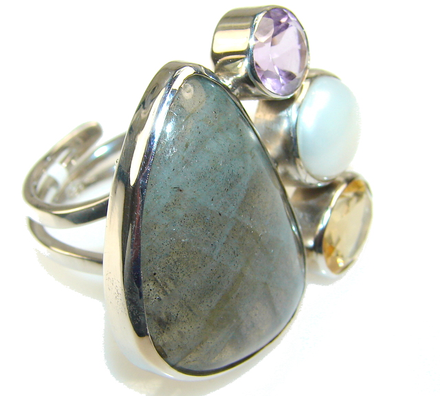 Gentle Blue Labradorite Sterling Silver Ring s. 8 - Adjustable