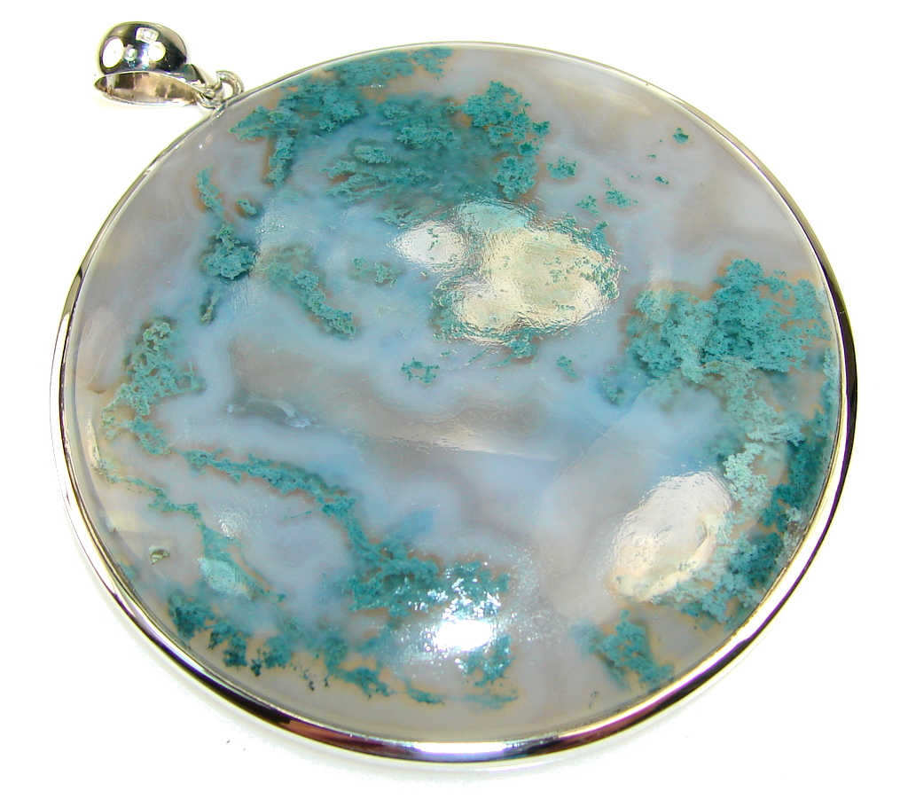 Huge! 70 grams Marvelous Moss Agate Sterling Silver Pendant