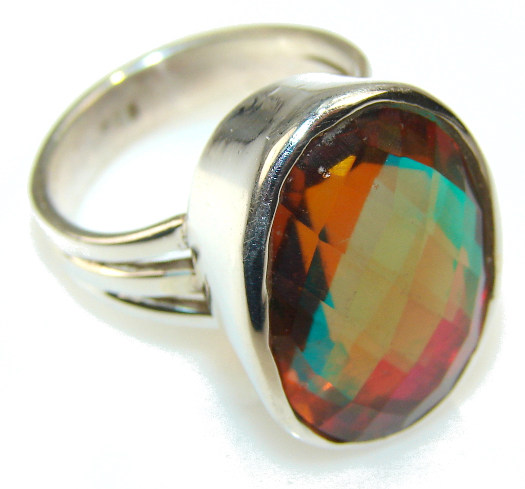 Bring The Heat!! Dichroic Glass Sterling Silver ring s. 7