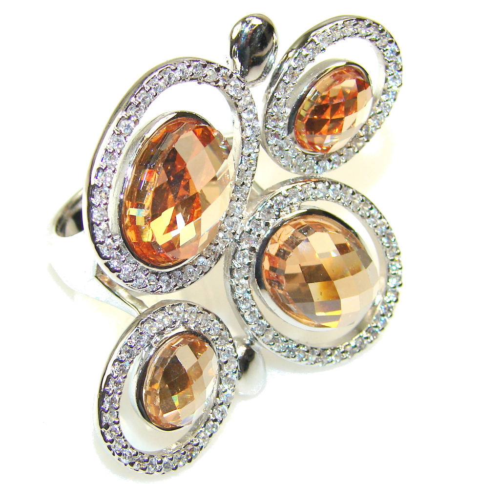 Large!! Golden Quartz Sterling Silver Ring s. 7 1/2