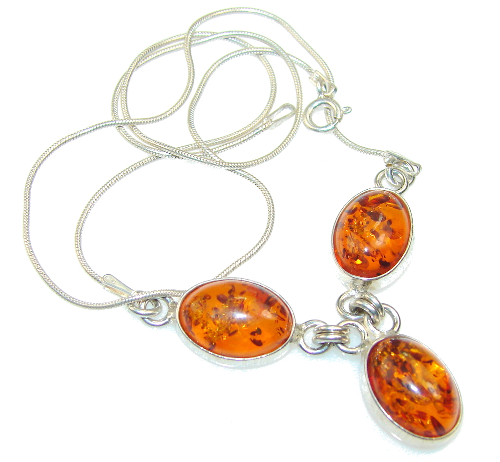 Amazing Polish Amber Sterling Silver Necklace Gigatags