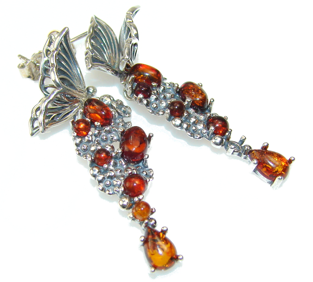 Beautiful Design!! Polish Amber Sterling Silver earrings