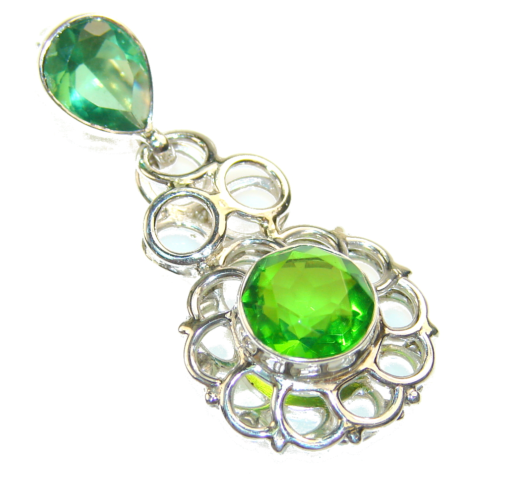 Exotic Peridot Quartz Sterling Silver Pendant