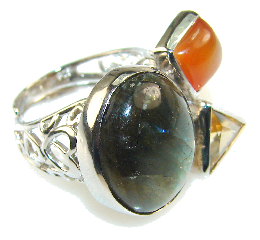 Natural Beauty!! Labradorite Sterling Silver Ring s. 6 - Adjustable