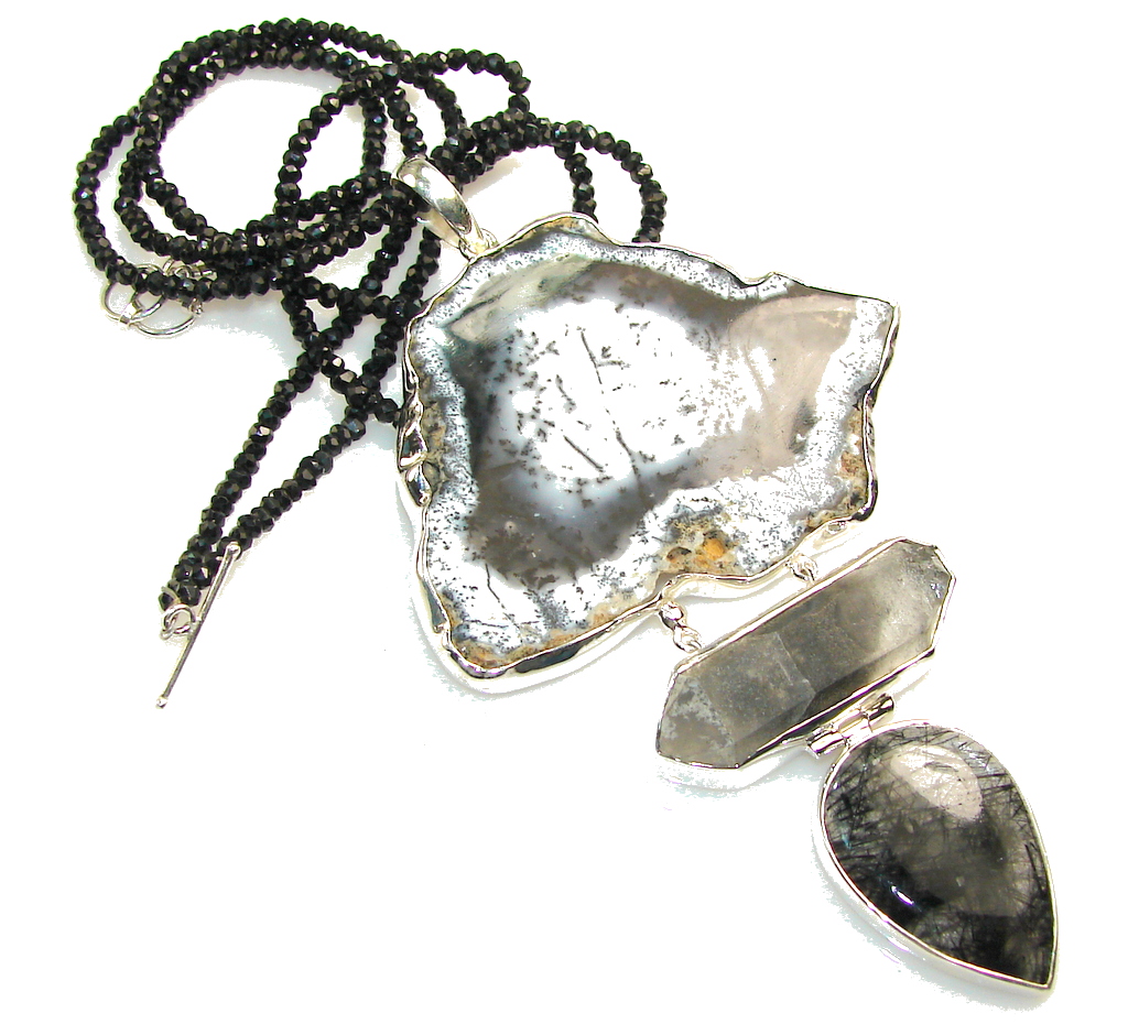Huge!! Fainth In Love Dendritic Agate Sterling Silver necklace