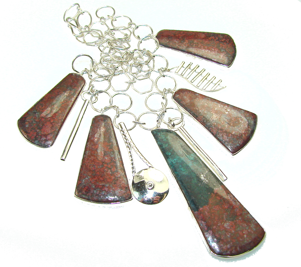 Paths Of Love!! Red Sonoram Jasper Sterling Silver Necklace