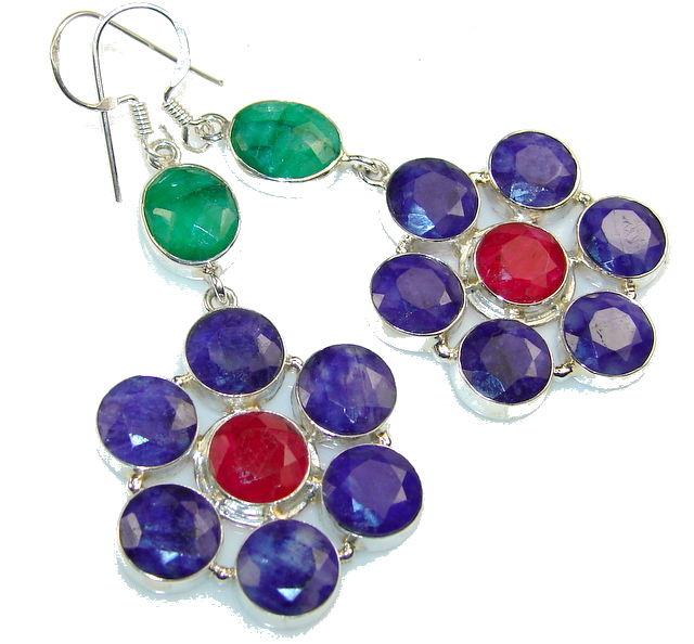 Paradise Bloom!! Sapphire Sterling Silver earrings