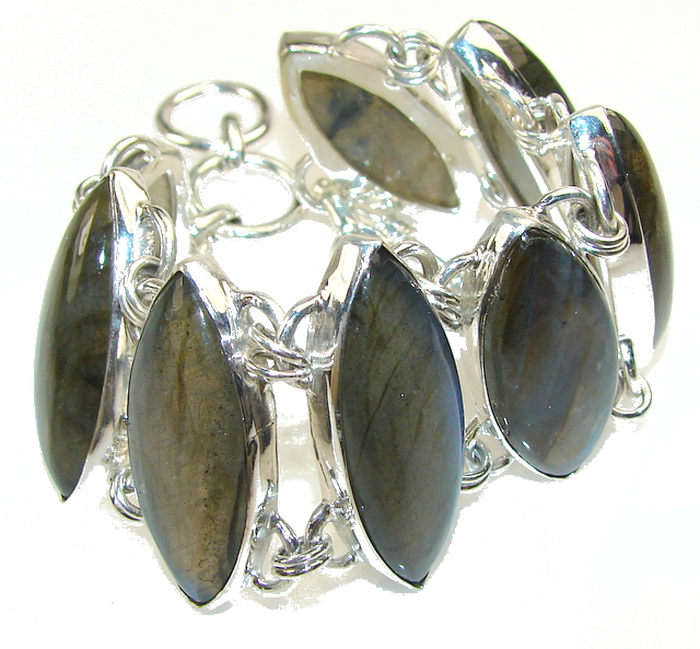 Fabulous Blue Fire Labradorite Sterling Silver Bracelet