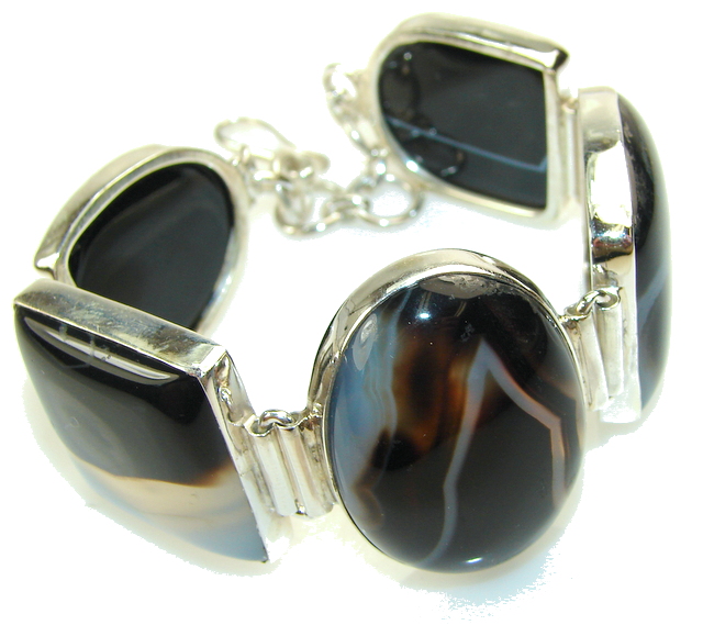 Awesome Design Of Black Agate Sterling Silver Bracelet
