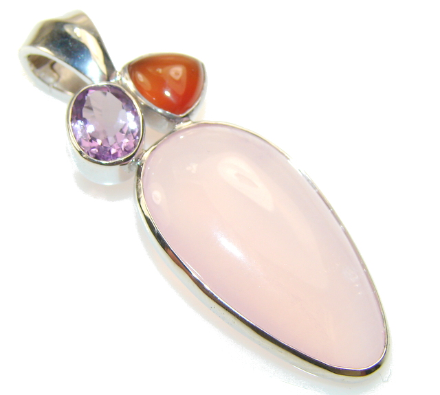 Amazing Pink Rose Quartz Sterling Silver pendant
