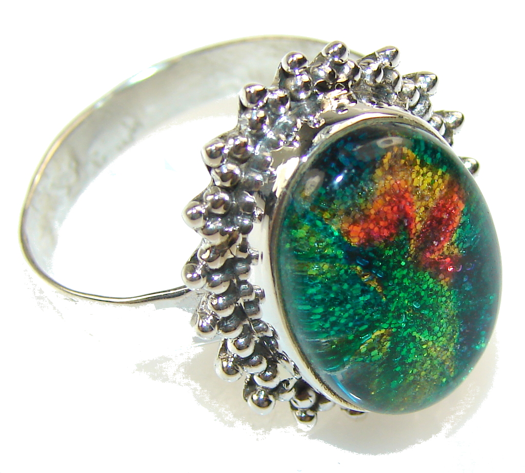 Natural Dichroic Glass Sterling Silver ring s. 11 3/4