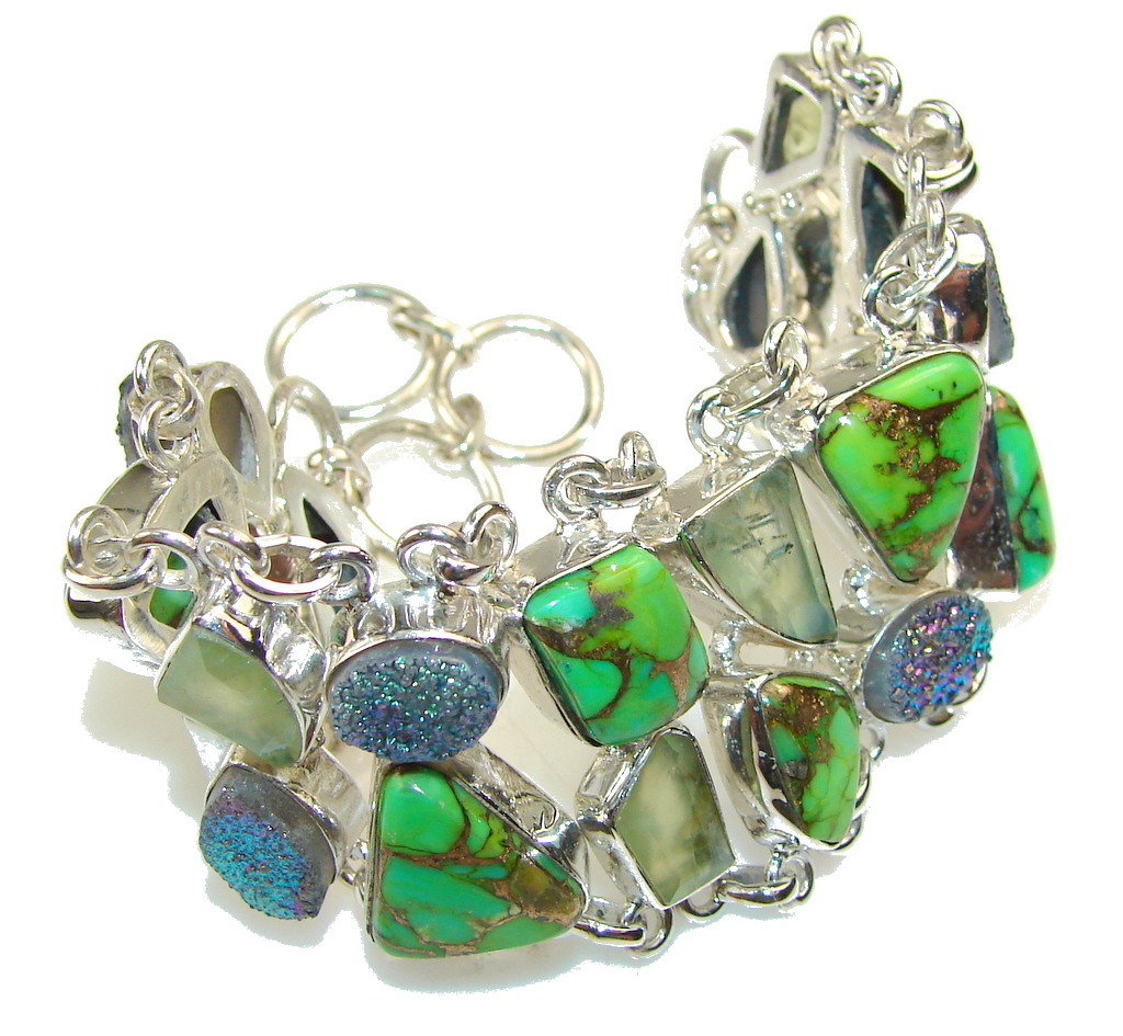 Spring Garland!! Copper Turquoise Sterling Silver Bracelet