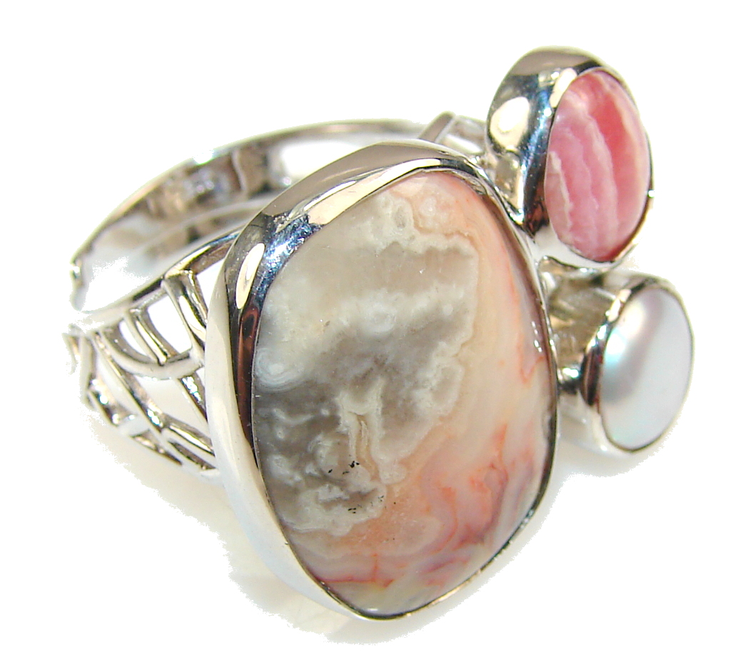Beautiful Imperial Jasper Sterling Silver Ring s. 8 - Adjustable