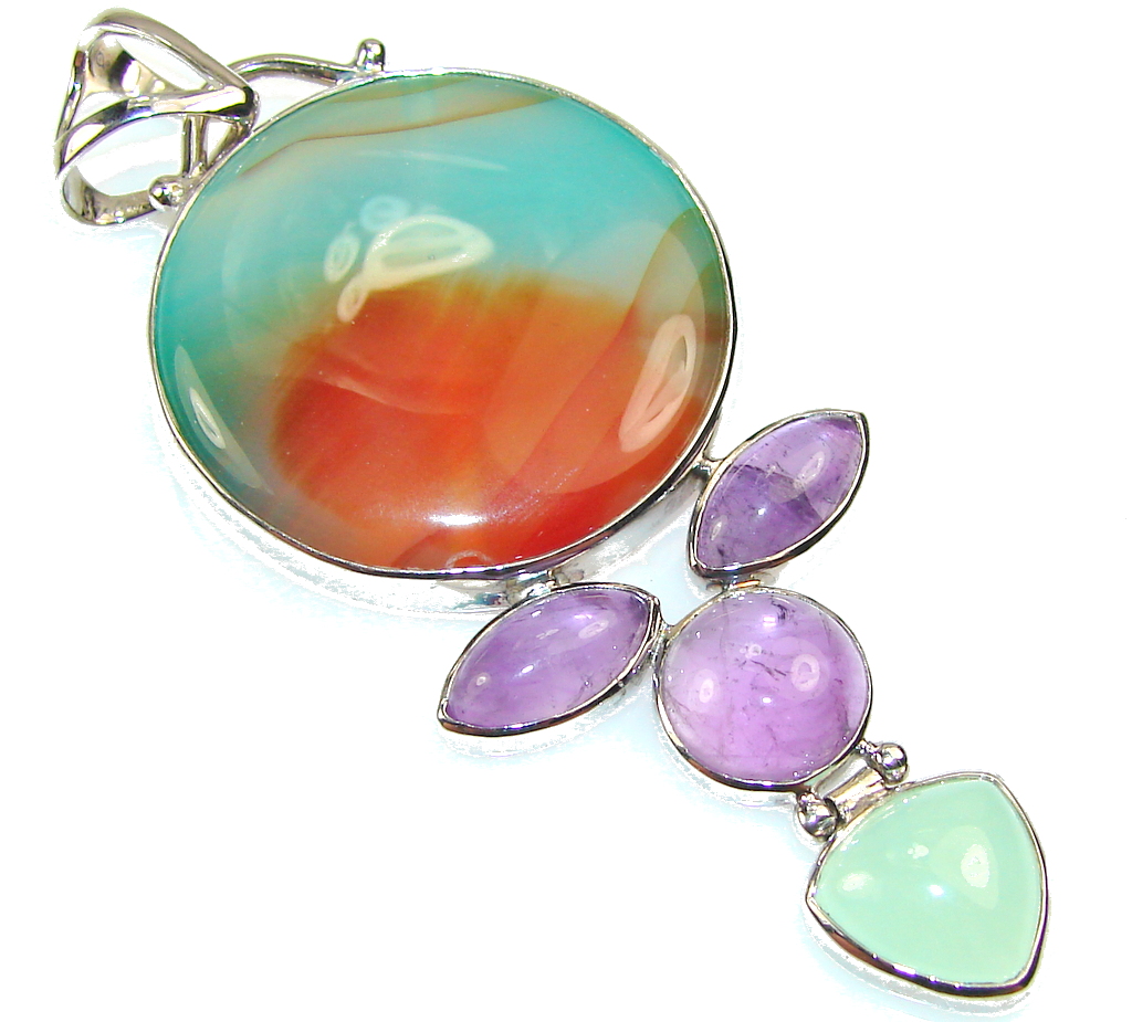 Awesome Color Of Botswana Agate Sterling Silver Pendant