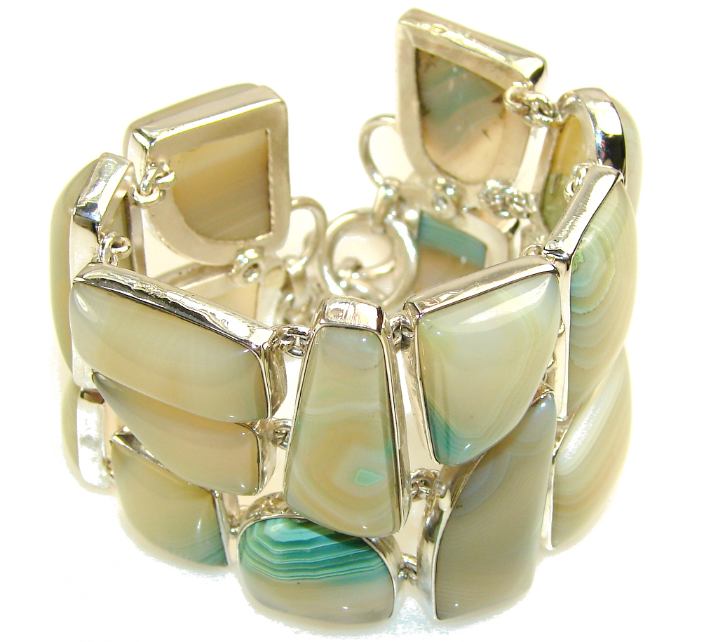 Huge!! Fantastic Design!! Botswana Agate Sterling Silver Bracelet