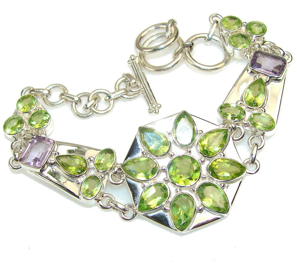 Misty Morning!! Created Peridot Sterling Silver Bracelet
