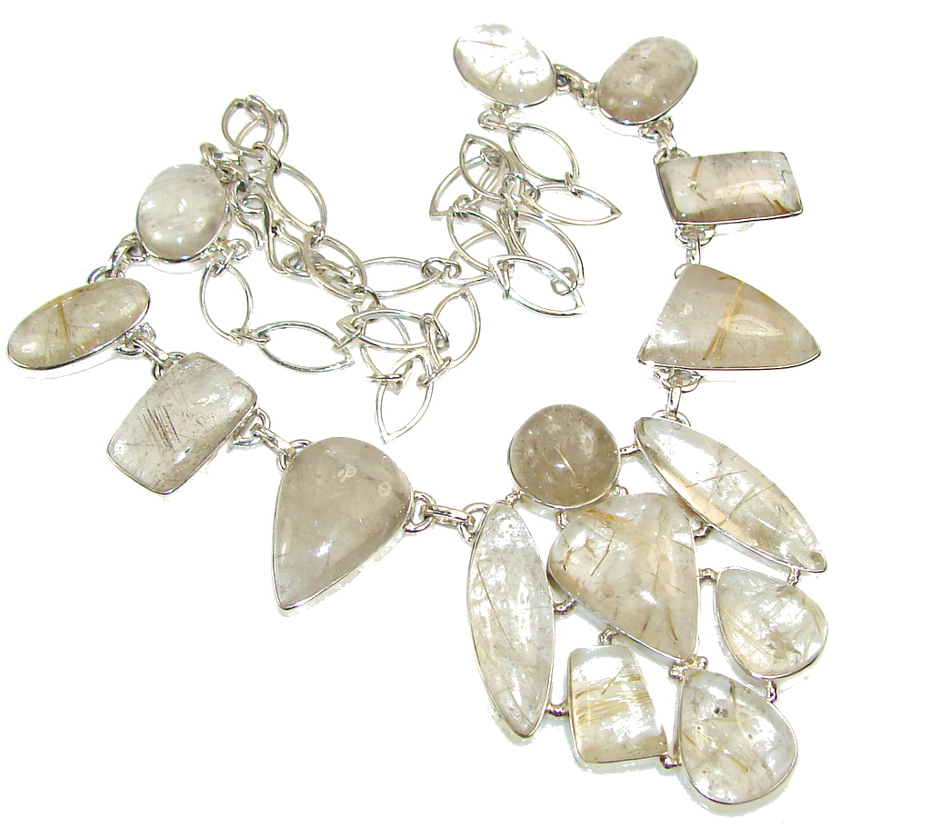 Excellent Design!! Golden Rutilated Quartz Sterling Silver necklace