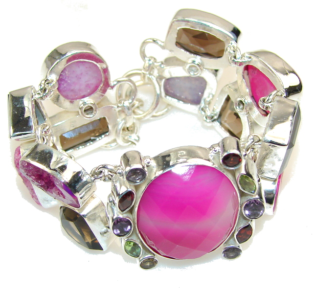 Stylish Design!! Botswana Agate Sterling Silver Bracelet