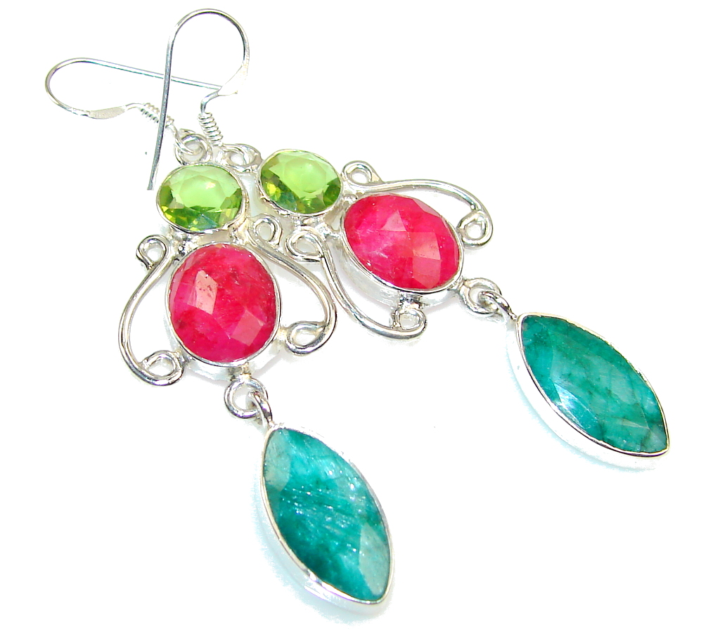 Party Green Emerald Sterling Silver earrings