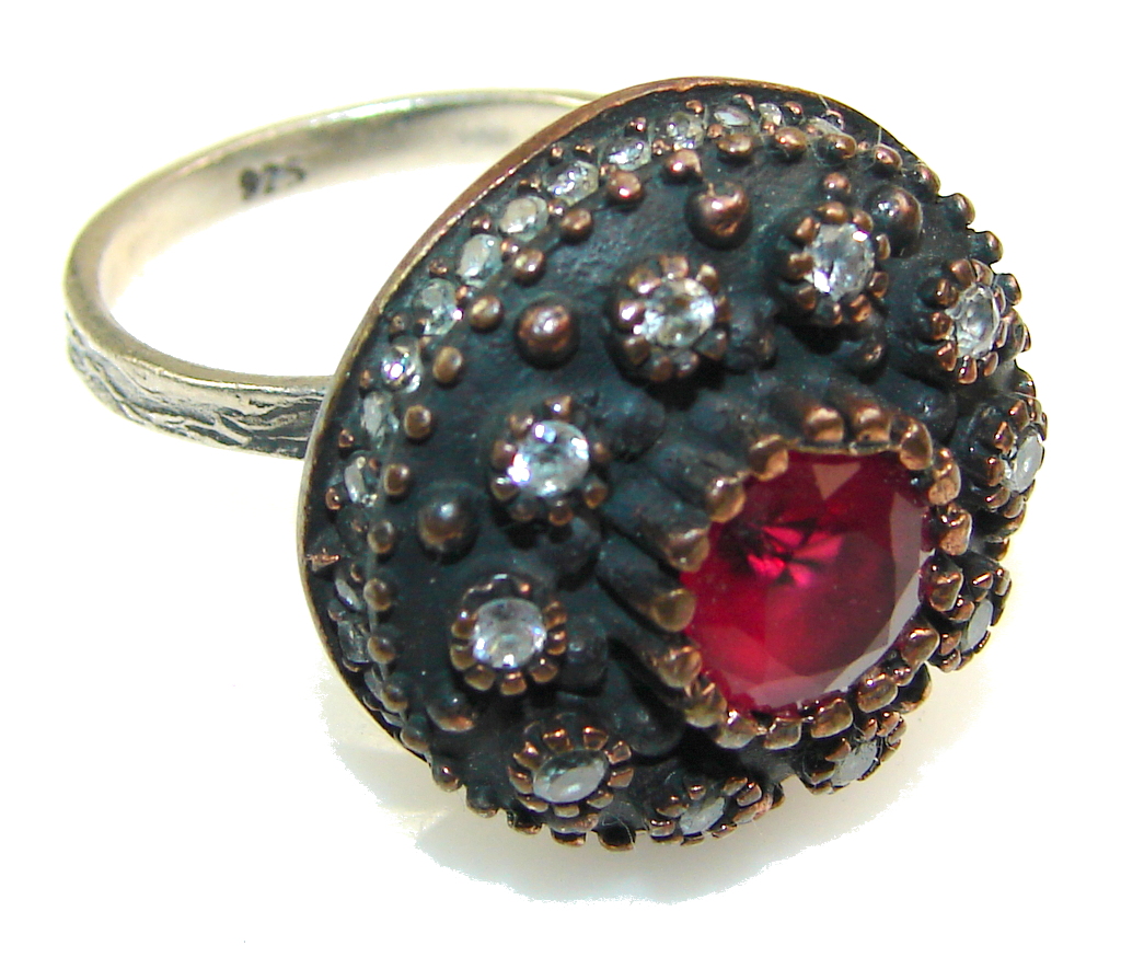 Vintage Design!! Pink Ruby Sterling Silver ring s. 9