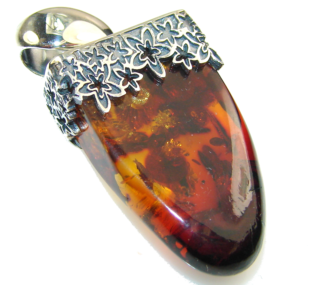 Awesome Design!! Polish Amber Sterling Silver Pendant