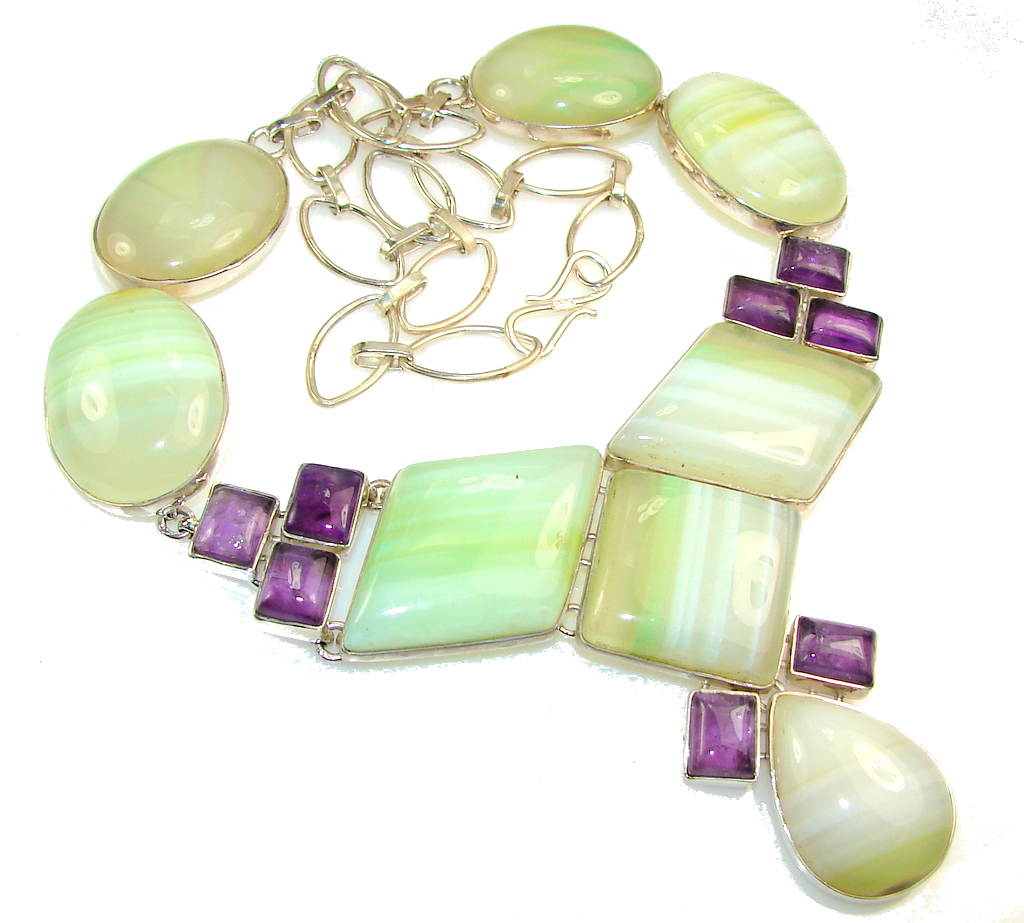 Huge!! Fabulous Design Of Botswana Agate Sterling Silver necklace
