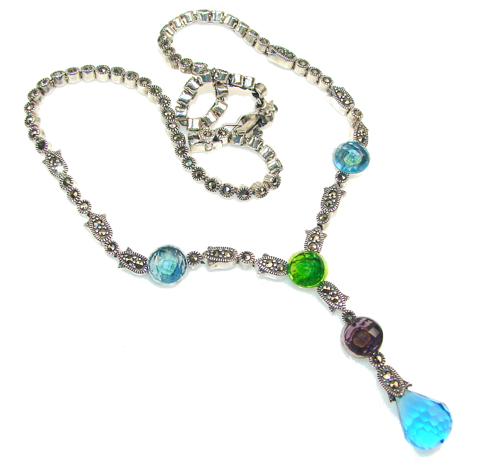 Touch Of Life!! Multicolor Quartz Sterling Silver necklace