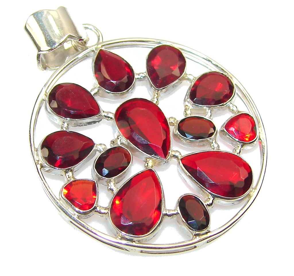 Amazing Created Garnet Quartz Sterling Silver Pendant