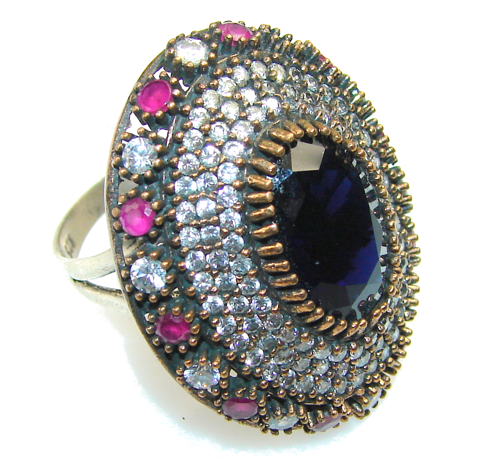 New Design!! Deep Sapphire Quartz Sterling Silver ring s. 7 1/2
