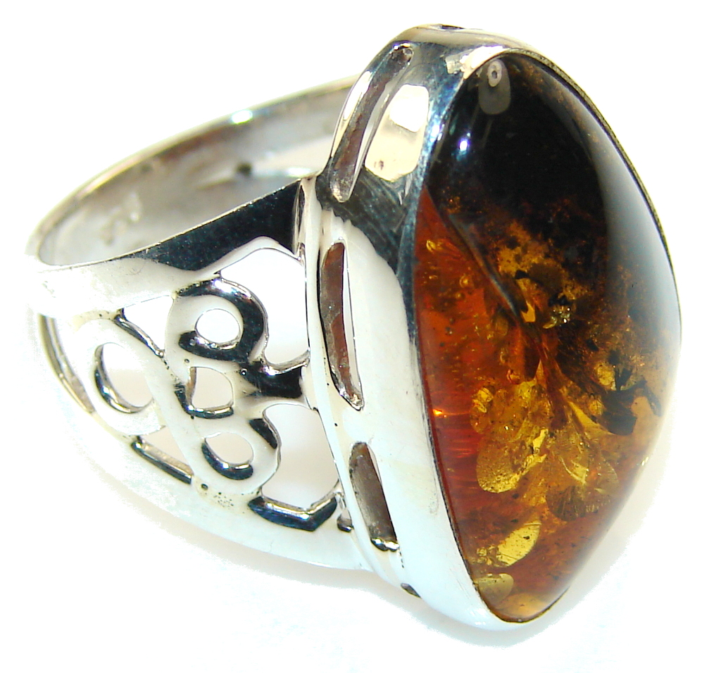Excellent Polish Amber Sterling Silver Ring S. 10 Oolium