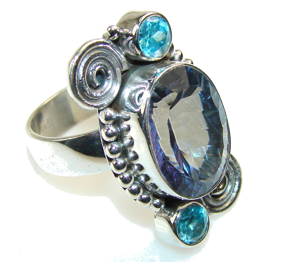 Amazing Blue Magic Topaz Sterling Silver ring; s. 8 1/2