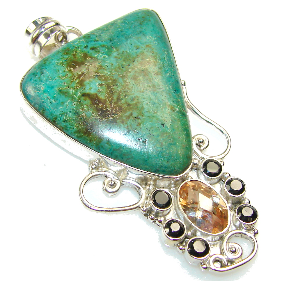Classy Green Chrysocolla Sterling Silver Pendant