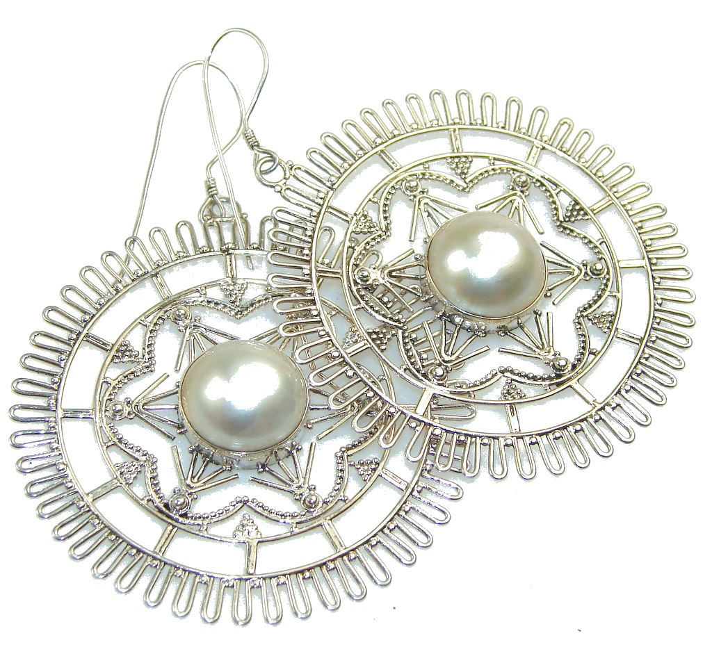 Big!! Beautiful Blister Pearl Sterling Silver Earrings